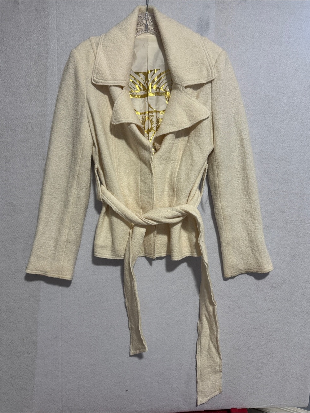 Millard Fillmore 90’s Y2K Wool Blend Cream Tie-Waist Women's Blazer Jacket